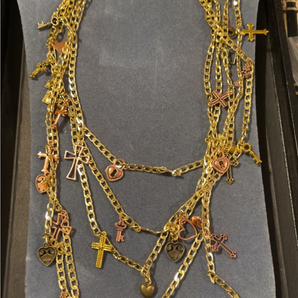 Gold and Bronze Multi-Layered Charm Necklace